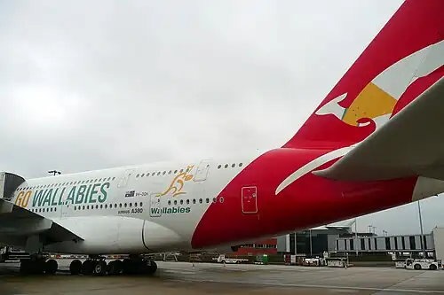 VH–OQH advertising the Wallabies