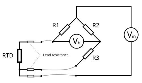 Three-wire RTD Wheatstone bridge