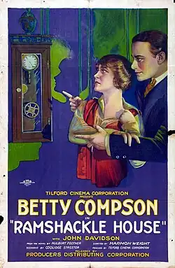 Film poster for Ramshackle House (1924) showing a stylized portrait of the female lead with dramatic lighting