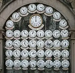 World clocks in Parque do Pasatempo, Betanzos, Galicia, Spain.