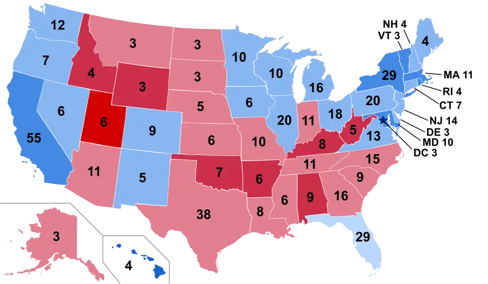 Results by state, shaded according to winning candidate's percentage of the vote