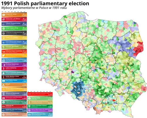 Results of the Sejm election, showing vote strength by gmina.