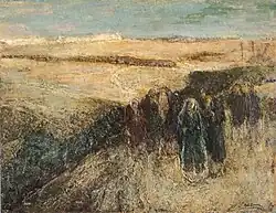 1936. Tanner's final painting, Return from the Crucifixion. Mary and Joseph are in the front.