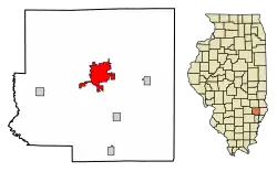 Location of Olney in Richland County, Illinois