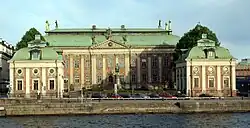 The Swedish House of Nobility, north end, with a statue of Axel Oxenstierna.