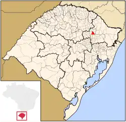 Geographical subdivisions of Rio Grande do Sul. Nova Prata is marked red.