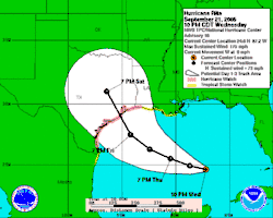 Map showing the forecast path of Rita