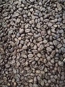 Fermented and roasted coffee seeds