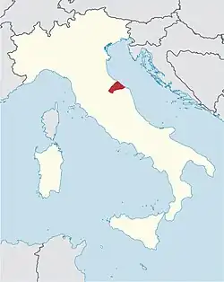 Locator map of diocese of Senigallia, on the Adriatic coast, in northeastern Italy