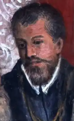 A cropped watercolor portrait of a middle-aged man, from the shoulders up, wearing a robe