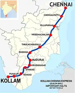 Kollam Jn.-Chennai Egmore (Quilon Mail) Route map