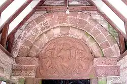 Tympanum showing Christ in Majesty with four attendant angels, Rowlestone, Herefordshire, England