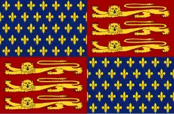 Royal Standard of England 1340-1411 it also the command flag of the monarch or their deputy the lord admiral when on board ship at sea.