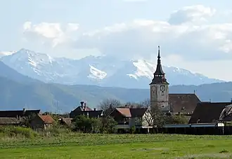 Sânpetru, with the Carpathian Mountains in the background