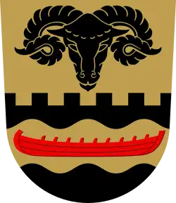 Head of ram pictured in the former coat of arms of Sääminki, Finland