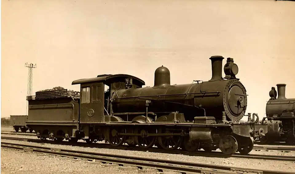 SAR Class 6H no. 631, ex CGR Midland System 6th Class no. 609, later renumbered to CGR no. 549, with a smaller round paraffin headlight and without a cowcatcher