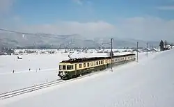 Old generation rolling stock (until 2010): BDe 4/4 with a push-pull train, between Altmatt and Rothenthurm