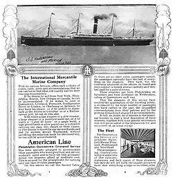 American Line 1907 brochure for Haverford and Merion's Philadelphia – Queenstown – Liverpool service