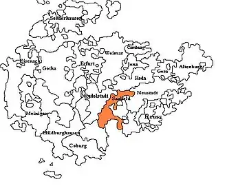 Saxe-Saafeld, shown within the other Ernestine duchies