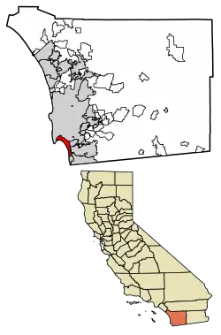 Location of Coronado in San Diego County, California