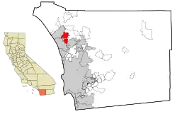 Location of Vista within San Diego County, California