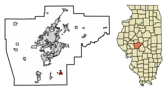 Location of Pawnee in Sangamon County, Illinois.