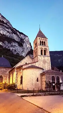 St Pierre church in the centre of the village, at the foot of the Vercors massif