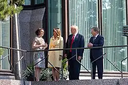 President Donald Trump and First Lady Melania Trump with President Sauli Niinistö and First Lady of Finland Jenni Haukio at the Mäntyniemi Residence