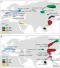 Schematic of Populations in Eurasia from 45 to 10 kaBP.