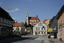 Main street with the Church of the Assumption of the Virgin Mary