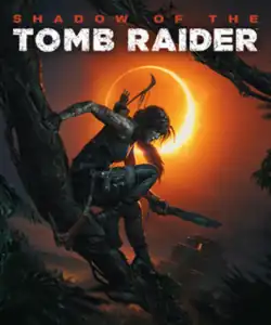 Cover artwork featuring Lara Croft in front of a solar eclipse