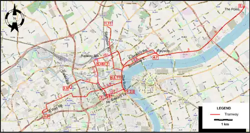 1936 Shanghai tram map on recent street map