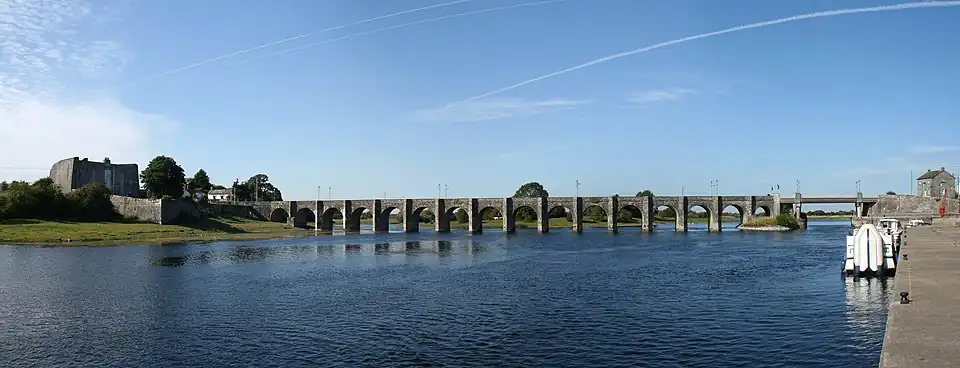 a multi-span bridge over a wide river