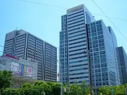 A tall glass building