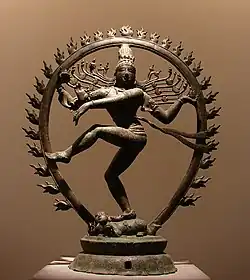 Shiva as lord of the dance; c. 11th century; bronze; height: 96 cm; Musée Guimet (Paris)[93]
