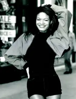 Haywoode, English singer, posing on the street for Paparazzi in 1988