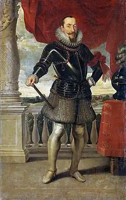 Sigismund III of Poland in Spanish-style hose, while one of the popular type of hose in Spain around that time were Polish-style hose, c. 1620[6][7]