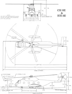 3-view drawing of the Sikorsky CH-3E
