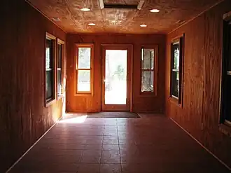 A "mudroom" at Camp Warren summer camp, Minnesota