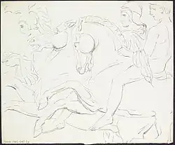 Pencil sketch of warriors on horseback