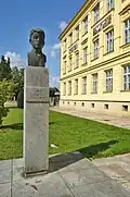 Bust of Jan Opletal in front of Jana Opletala High School in Litovel
