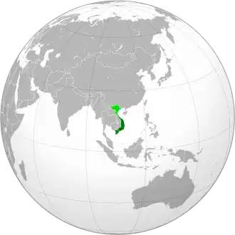 The territory controlled by the State of Vietnam after the 1954 Geneva Conference (dark green); territory claimed but not controlled (light green).