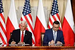 Vice President Mike Pence and Polish Prime Minister Mateusz Morawiecki signed joint declaration on 5G, 2019
