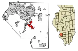 Location of Freeburg in St. Clair County, Illinois.