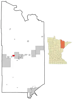 Location of the city of Kinney within Saint Louis County, Minnesota
