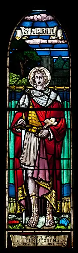 Saint Alban depicted in a stained glass window at St Alban's Anglican Church, Five Dock