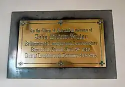 Memorial to John William Taylor, bellfounder of Loughborough