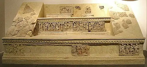 A reconstituted flight of stairs with stair risers, from the Chakhil-i-Ghoundi Stupa