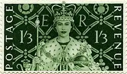 Dulac designed 1953 coronation stamp denominated 1/3