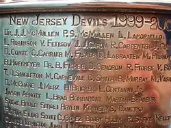 A section of the Stanley Cup engravings headlined "New Jersey Devils 1999–2000".
